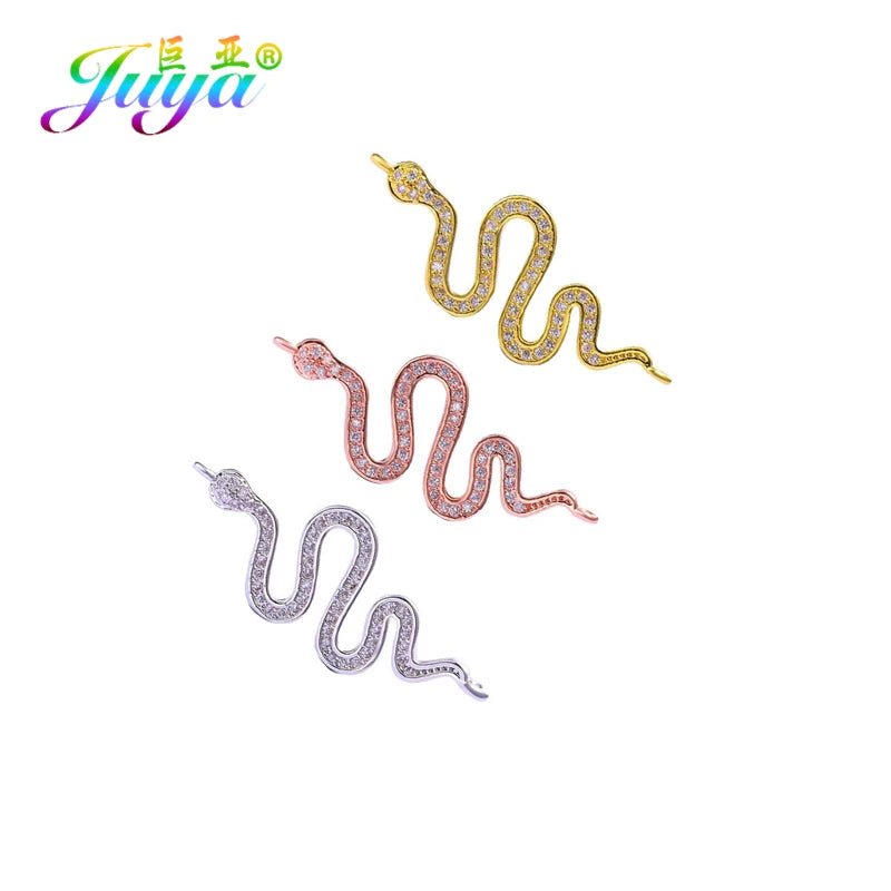 Juya Handmade 18K Gold Plated Cz Paved Decorative Copper Dragon Charms Connectors Accessories For DIY Talisman Jewelry Making