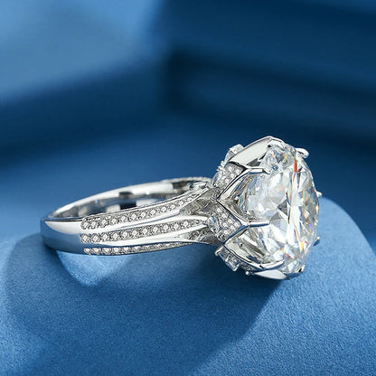 Houtros 10CT D VVSI Luxury Moissanite Ring 925 Sterling Silver Plate18K White Gold Wedding Ultra Flash Gemstone Band Jewelry GRA