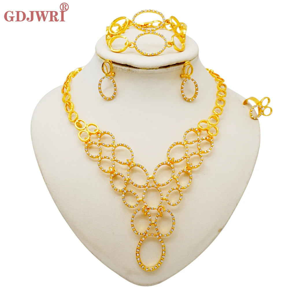 Dubai Jewelry Sets Gold Color Necklace & Earring Set For Women African France Wedding Party Jewelery Ethiopia Bridal Gifts