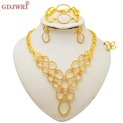 Dubai Jewelry Sets Gold Color Necklace & Earring Set For Women African France Wedding Party Jewelery Ethiopia Bridal Gifts