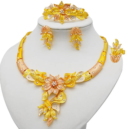 Dubai Gold Color Jewelry Sets African Indian wedding Bridal Wife gifts Necklace Bracelet Earrings ring Jewelery for Women 2022