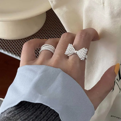 925 Sterling Silver Rings Fashion Hip Hop Vintage Couples Creative Big Bow Design Thai Silver Party Jewelry Birthday Gifts