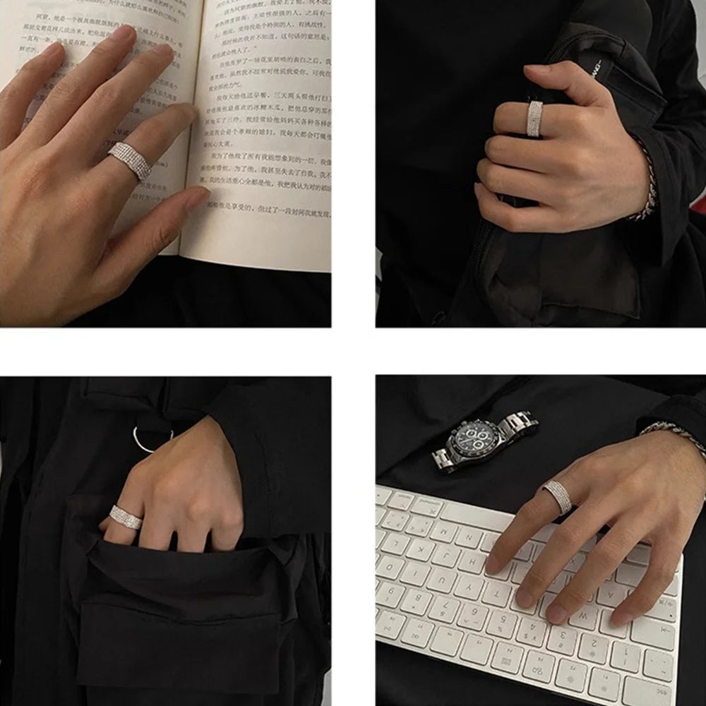 Hip Hop Iced Out Bling Ring 8mm Male Black/Gold/Silver Color Stainless Steel Engagement Wedding Rings for Women Men Jewelry Gift