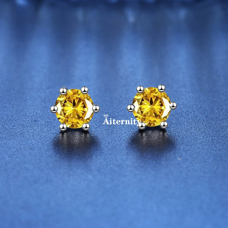 GRA Moissanite VVS1 Earrings Women 925 Sterling Silver Moissanita And Zircon Ear Studs Pink Yellow Red Orange Pass Diamond Test
