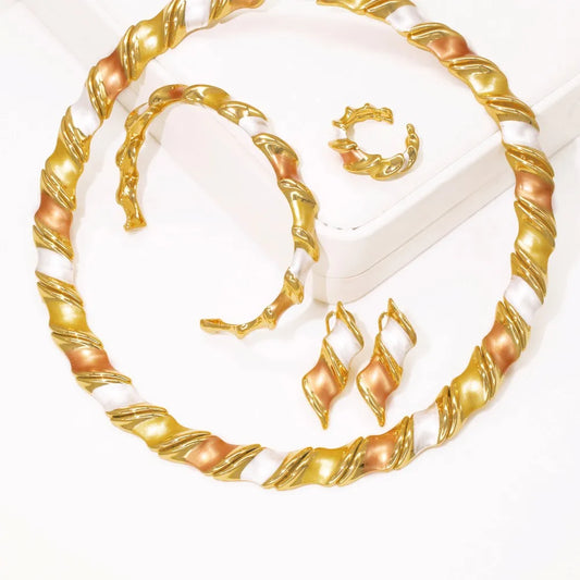 GZJPEI 2025 New Wedding Jewelry Set Luxury Dubai Women Jewelery Hight Quality Three Tone Stylish Party Accessories Gift For Love