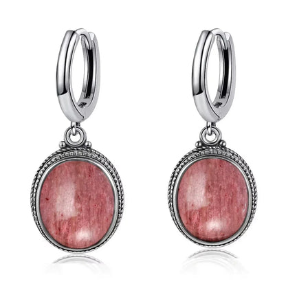 Vintage 925 Sterling Silver Earring Oval Natural Kyanite Stone Moonstone Labradorite Hoop Earrings With Necklace Set For Women