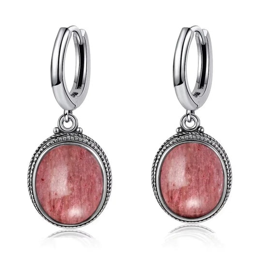 Vintage 925 Sterling Silver Earring Oval Natural Kyanite Stone Moonstone Labradorite Hoop Earrings With Necklace Set For Women