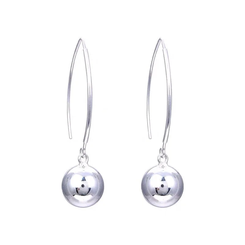 S990 Sterling Silver Drop Earrings for Women Smooth Surface Balls Pure Argentum Ear Drop Classic Fashion Jewelry Wholesale
