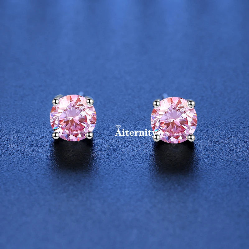 GRA Moissanite VVS1 Earrings Women 925 Sterling Silver Moissanita And Zircon Ear Studs Pink Yellow Red Orange Pass Diamond Test