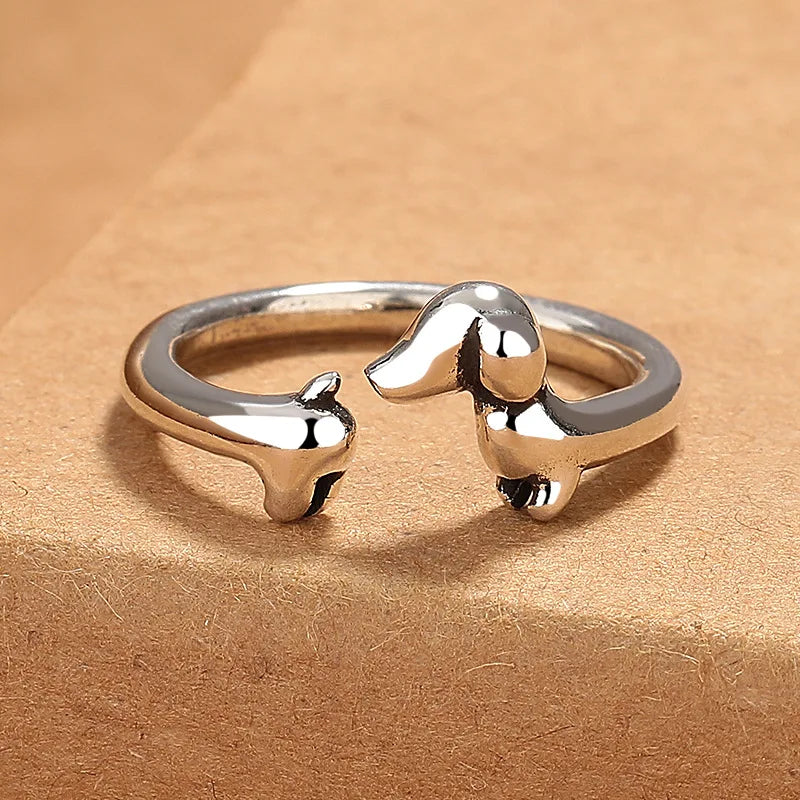 925 Sterling Silver Vintage Ring Cute Dog for Women Beautiful Ring Fashion Wedding Engagement Jewelry Party Women Gifts