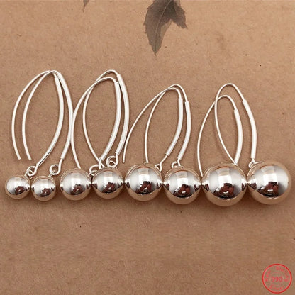 S990 Sterling Silver Drop Earrings for Women Smooth Surface Balls Pure Argentum Ear Drop Classic Fashion Jewelry Wholesale