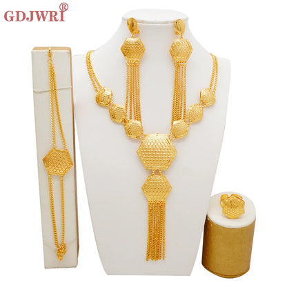 Dubai Jewelry Sets Gold Color Necklace & Earring Set For Women African France Wedding Party Jewelery Ethiopia Bridal Gifts