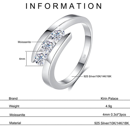 Kirin Palace 3 Stones Moissanite Ring For Women 18K 750 14K Gold D VVS Round Cut Solitaire Engagement Rings Female Fine Jewelery