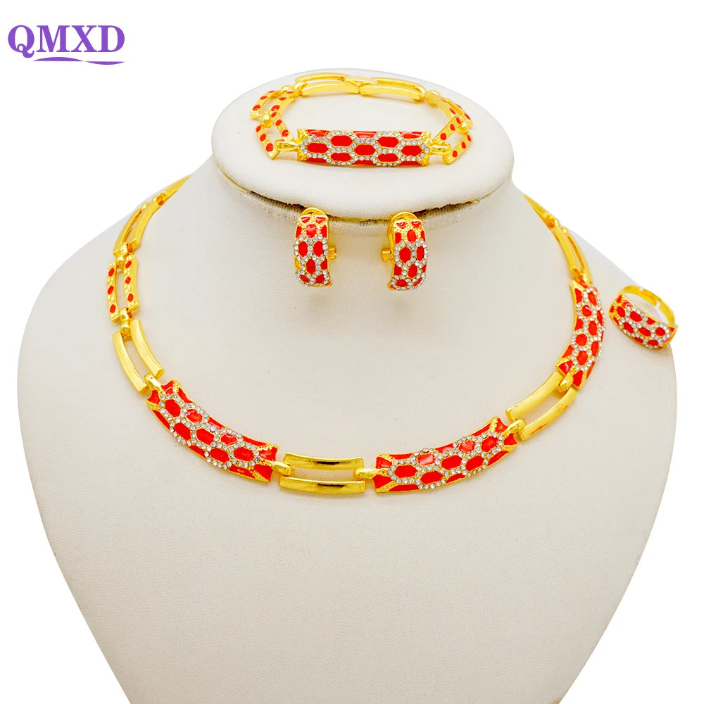 Dubai Gold Color Jewelry Sets African Indian wedding Bridal Wife gifts Necklace Bracelet Earrings ring Jewelery for Women 2022