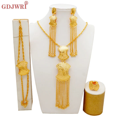 Dubai Jewelry Sets Gold Color Necklace & Earring Set For Women African France Wedding Party Jewelery Ethiopia Bridal Gifts