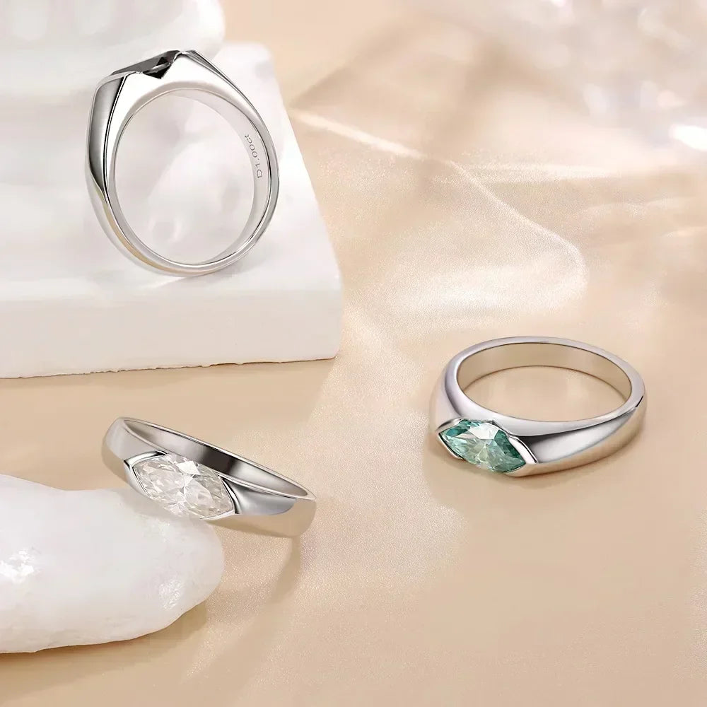 5*10mm Marquise Cut Moissanie Rings for Men/Women 925 Sterling Silver Wedding Band Lab Diamond Couple Promise Rings Jewelry GRA