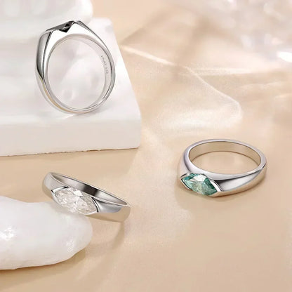 5*10mm Marquise Cut Moissanie Rings for Men/Women 925 Sterling Silver Wedding Band Lab Diamond Couple Promise Rings Jewelry GRA