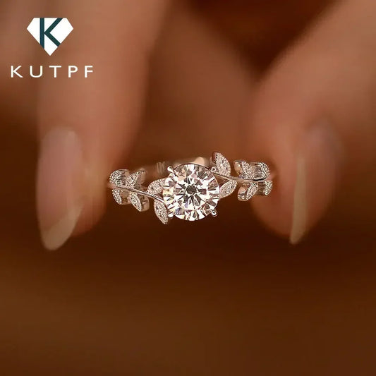 1CT Leaf Moissanite Diamond Engagement RingsCertified for Women 925 Sterling Silver Plated  White Gold Wedding Band Promise Ring
