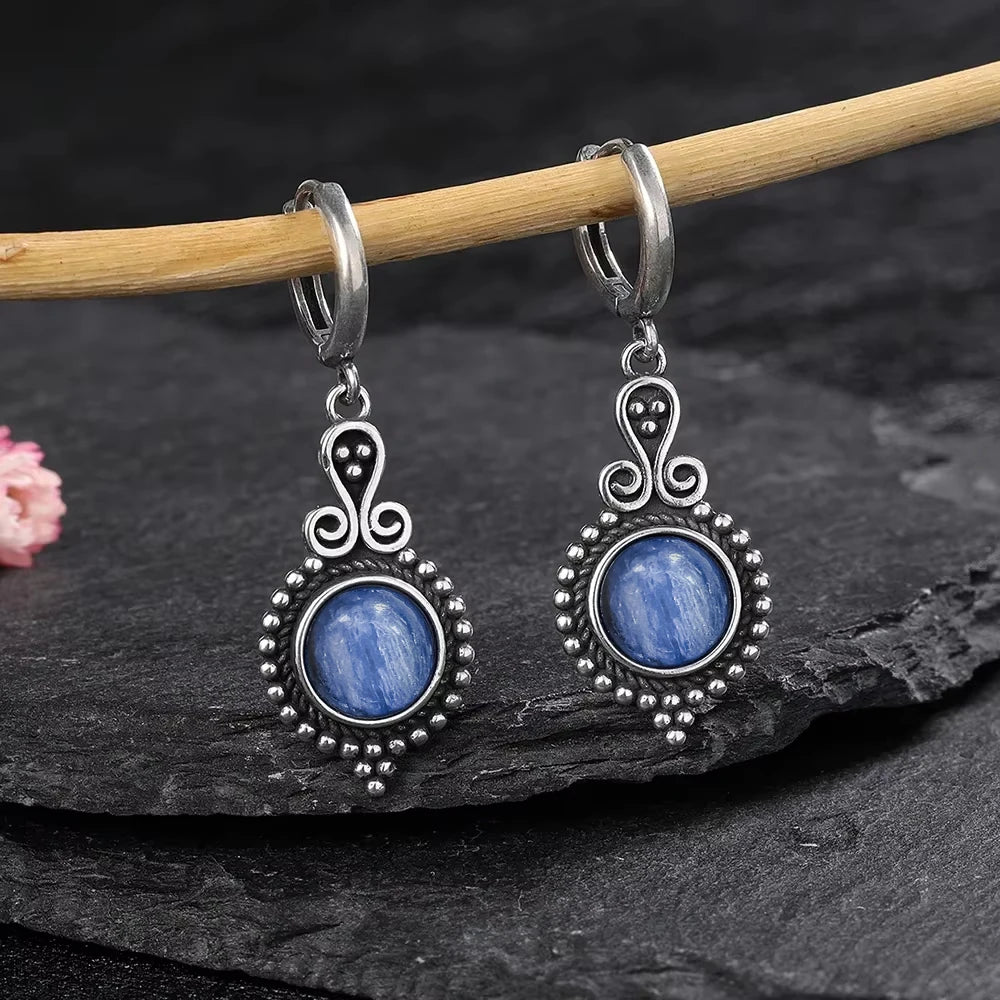 925 Sterling Silver Natural Kyanite Drop Earrings for Women Wedding Gifts Jewelry Vintage Hoop Earrings