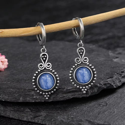 925 Sterling Silver Natural Kyanite Drop Earrings for Women Wedding Gifts Jewelry Vintage Hoop Earrings