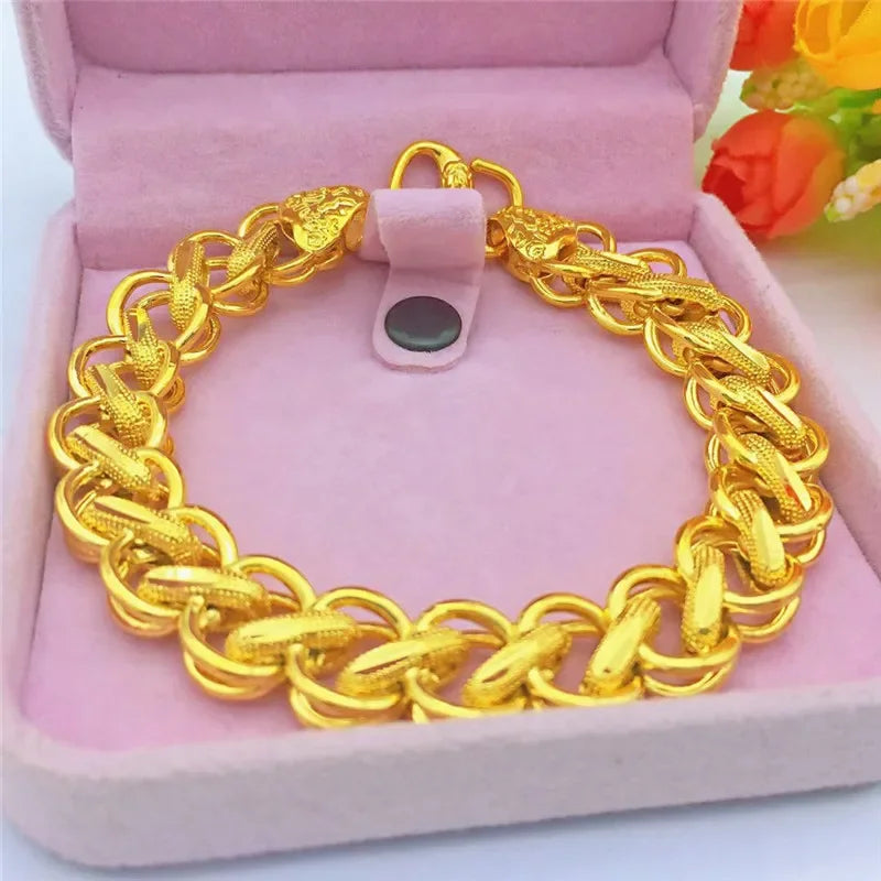 Pure Gold Color Fried Dough Twist Bracelet for Men Gold Color Bracelet Bangle Wedding Birthday Party Fine Jewelry Gifts