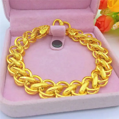 Pure Gold Color Fried Dough Twist Bracelet for Men Gold Color Bracelet Bangle Wedding Birthday Party Fine Jewelry Gifts