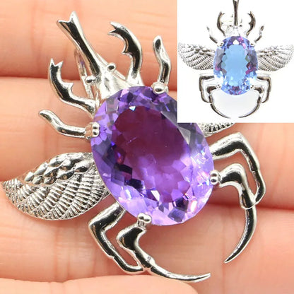 40x40mm Eye Catching Big beetle Zultanite Color Changing Alexandrite Topaz Mens Present Silver Pendant