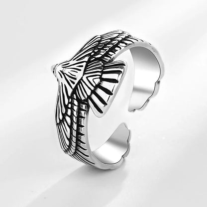 Buyee 925 Sterling Silver Male Ring Finger Elegant Gray Eagle Open Ring for Men Fashion Unique Punk Fine Jewelry Circle Gift