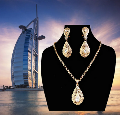 French jewelry water drop crystal necklace earrings Birthday party jewelry Arab banquet luxury gold color wedding jewelry