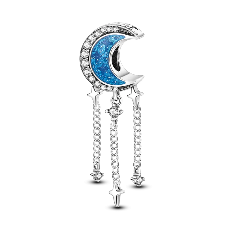Silver Plated Cat Moon Star Earphone Dangle Charm Bead Pendant Fit Bangle Bracelet for Women Gift DIY Making
