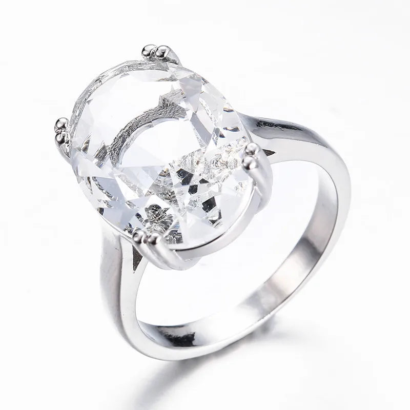 S925 Silver Color Engagement Egg Diamond Ring Sea Blue Topaz De Gemstone Bizuteria Ring for Women Bague Etoile Jewelry Rings
