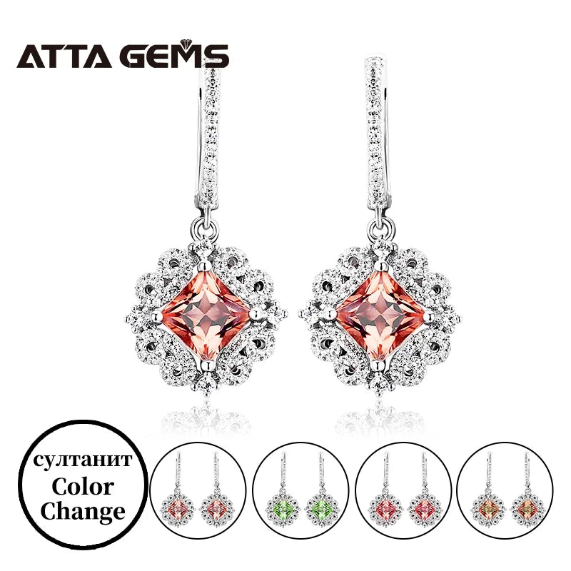 ATTAGEMS Zultanite Sterling Silver Drop Earrings for Women Fine Jewelry 2.6 Carats Created Diaspore 925 Earrings Mother's Gift