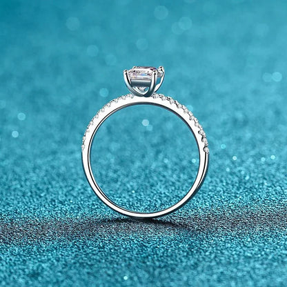 NeeTim1CT Moissanite Ring for Women Emerald Radiant Cut Diamond Wedding 925 Silver White Gold Plated  Rings Fine Jewelry