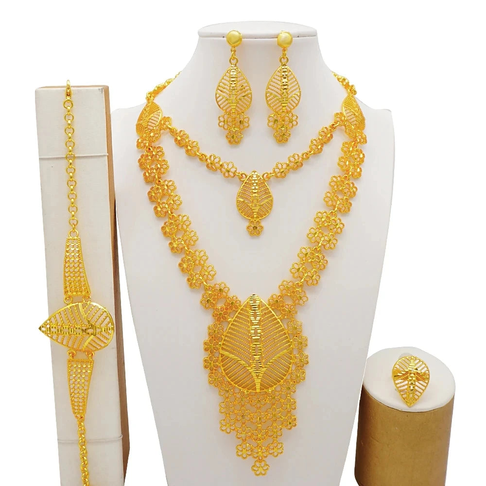 Dubai Jewelry Sets Gold Color Necklace & Earring Set For Women African France Wedding Party Jewelery Ethiopia Bridal Gifts