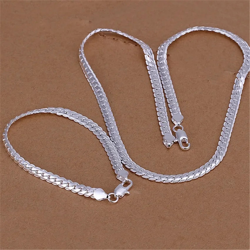 925 sterling silver 18K gold Christmas gifts Flat snake 5MM chain necklace bracelets fashion For man women jewelry wedding