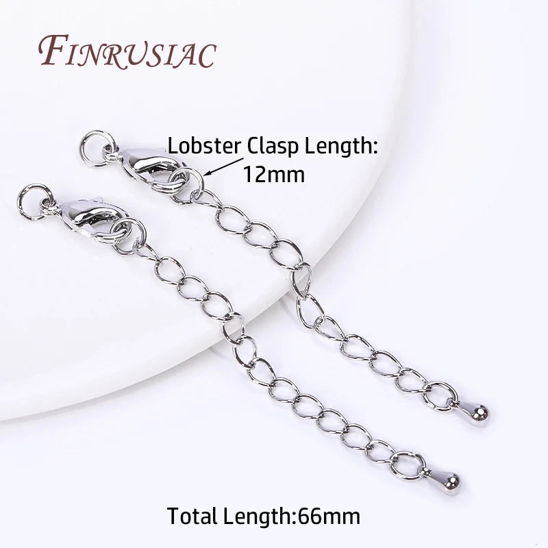Rhodium/ 18K Real Gold Plated Brass 66mm Extension Tail Chain DIY Jewelry Making Findings 10/12mm Lobster Clasps Extension Chain