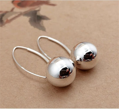 S990 Sterling Silver Drop Earrings for Women Smooth Surface Balls Pure Argentum Ear Drop Classic Fashion Jewelry Wholesale