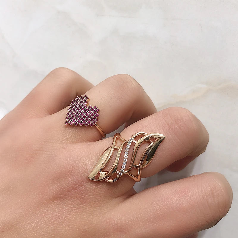 Kinel 2021 Trendy 585 Rose Gold Ring Bride Wedding Ethnic Jewelry Luxury Natural Zircon Rings for Women Fashion Fine Jewelry