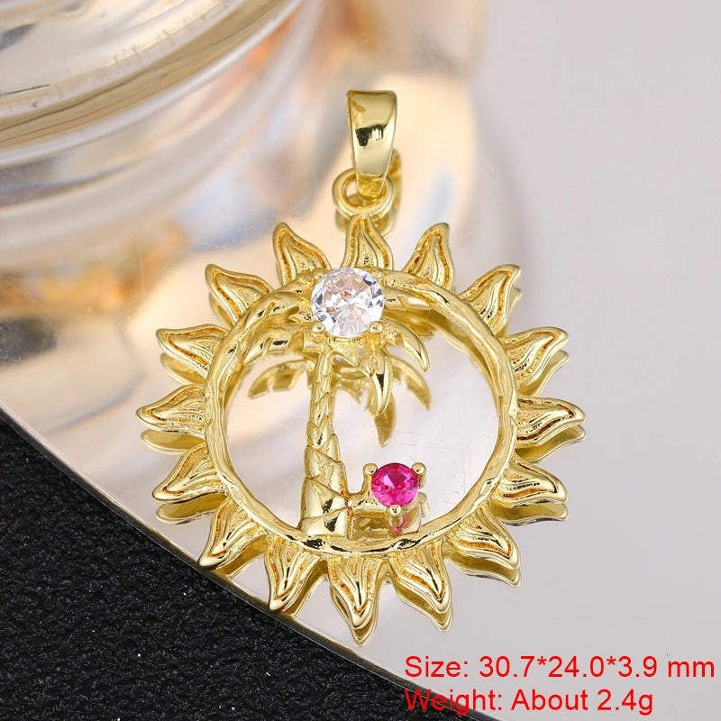 Juya 18K Real Gold Plated Star Of David Palm Tree Bird Flower Love Heart Evil Eye Charms For DIY Fashion Pendant Jewelry Making