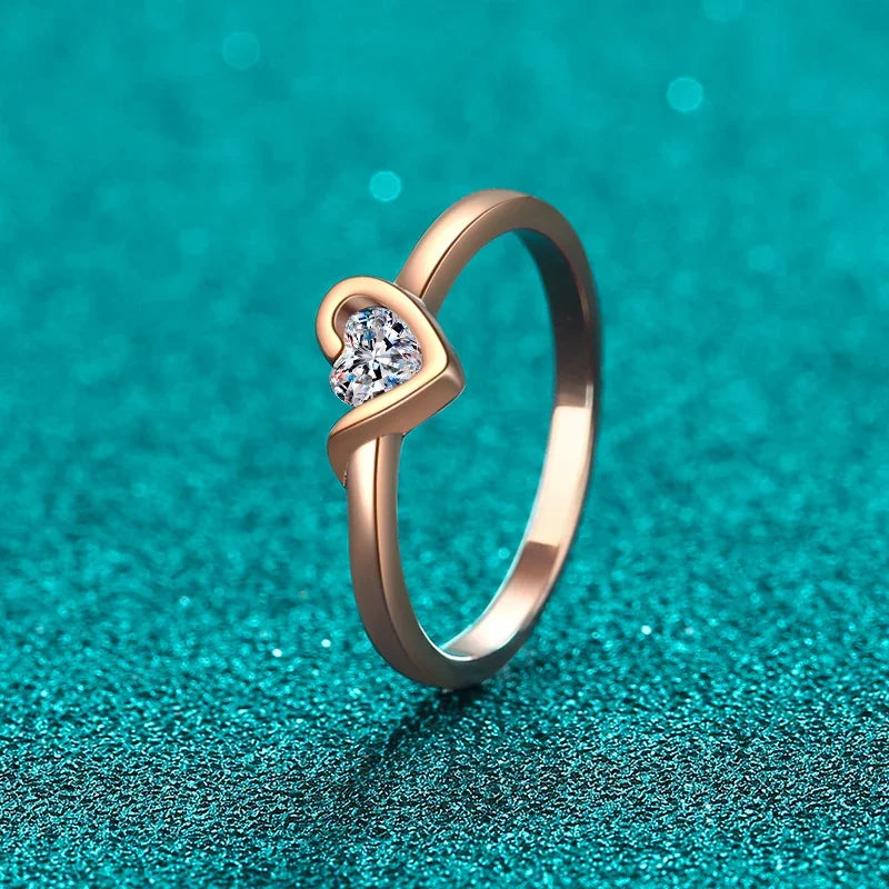 NeeTim Heart Cut Moissanite Eternity Ring 925 Sterling Silver with Champagne White Gold Plated Band Lab Diamond Rings For Women