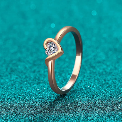 NeeTim Heart Cut Moissanite Eternity Ring 925 Sterling Silver with Champagne White Gold Plated Band Lab Diamond Rings For Women