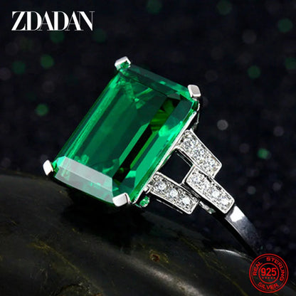 ZDADAN 925 Sterling Silver Charm Emerald Rings For Women Fashion Wedding Jewelry