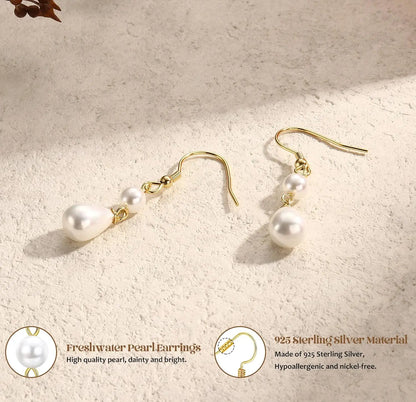 Orecchini Perle Donna Naturali D'acqua Orecchino Argento 925 Perla Bianche Orecchini Pendenti Donna Oro Dorati