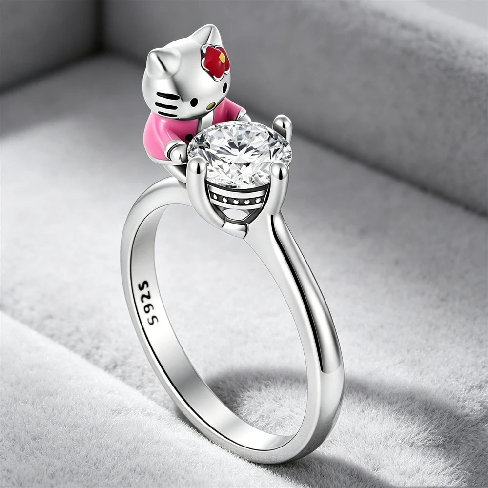 925 Sterling Silver Cute Cartoon Animal Character Ring Collection Lovely Cat Dog Alien Design Rings for Women Daily Jewelry