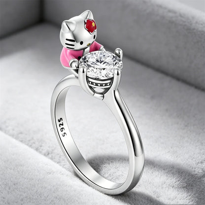 925 Sterling Silver Cute Cartoon Animal Character Ring Collection Lovely Cat Dog Alien Design Rings for Women Daily Jewelry