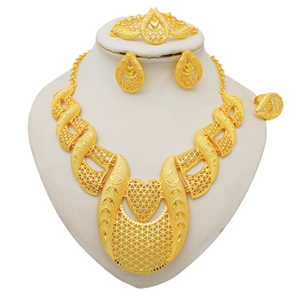Dubai Gold Color Jewelry Sets African Indian wedding Bridal Wife gifts Necklace Bracelet Earrings ring Jewelery for Women 2022