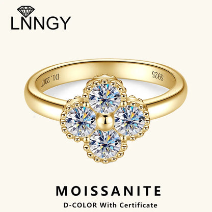 Lnngy 4MM Moissanite Four Leaf Clover Ring For Women Exquisite Anelli Argento 925 Sterling Silver Wedding Rings Jewelry Gift