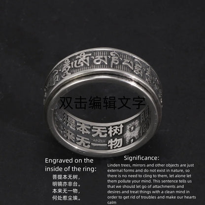 Real 925 Sterling Silver Vintage Rings Rotatable Tibetan Six Words Mantra Rings Om Mani Padme Hum Buddhist Jewelry