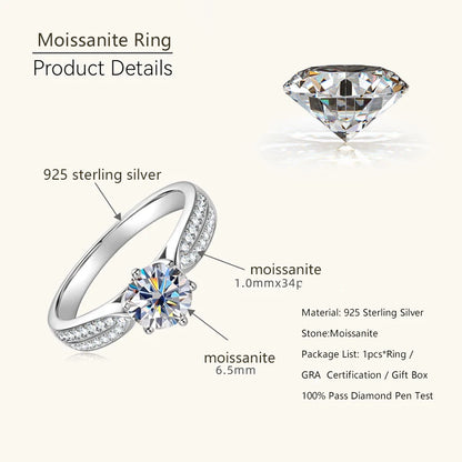 Lnkry Certified 6.5MM/8MM/9MM Solitaire Moissanite Ring Anelli Argento 925 Sterling Silver Wedding Rings For Women Fine Jewelry