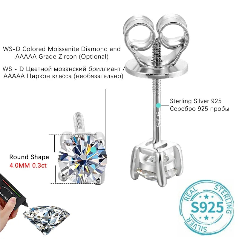 ALITREE 1ct D Color Moissanite Earrings 925 Sterling Sliver Plated Gold Diamond Ear Studs with GRA Certificate for Women Jewelry